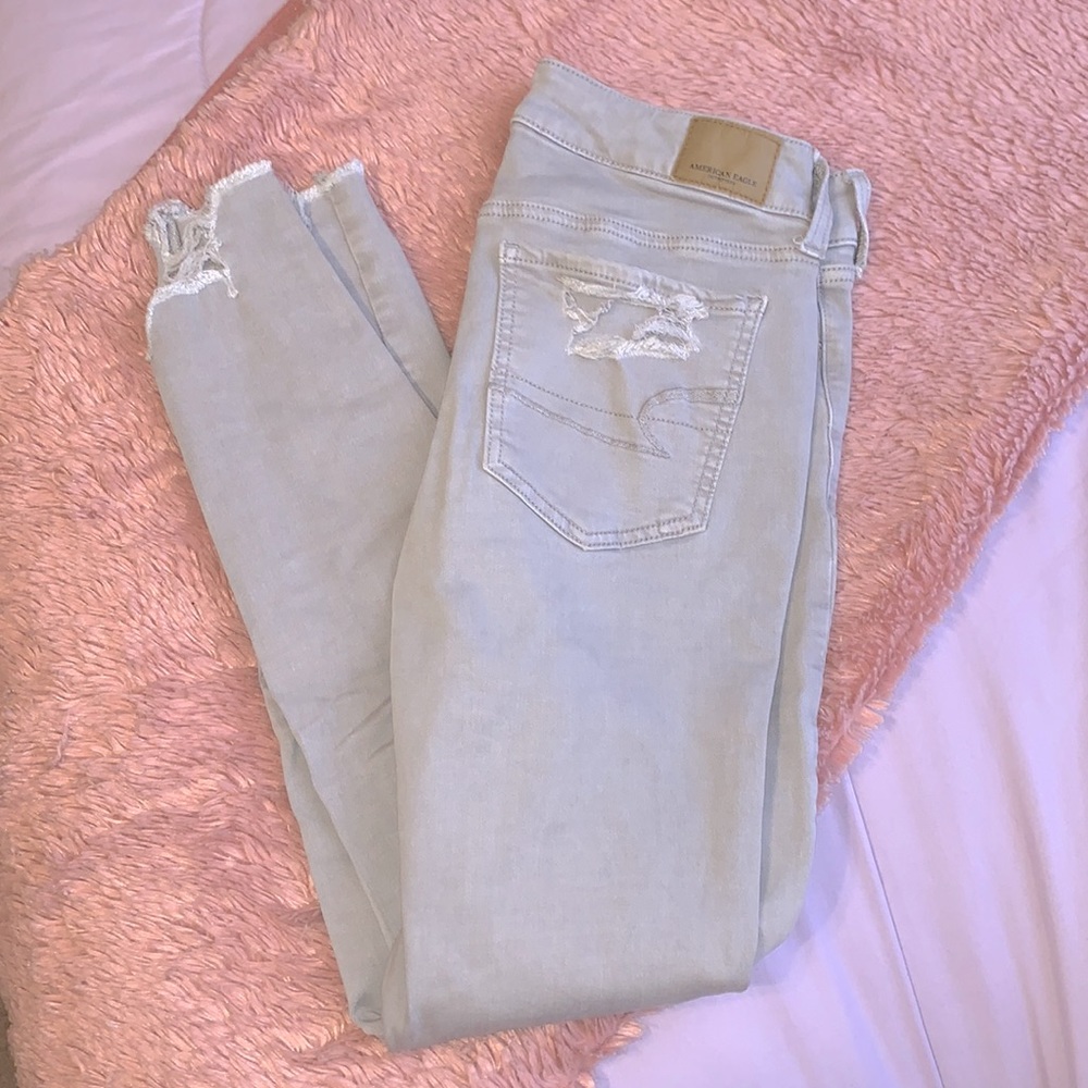 Gray American Eagle Distressed Ripped Jeans
